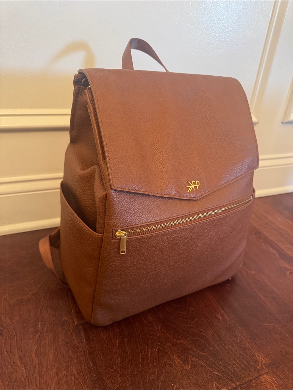 Freshly Picked Cognac Brown Leather Classic Backpack Diaper Bag - Picture 3 of 9